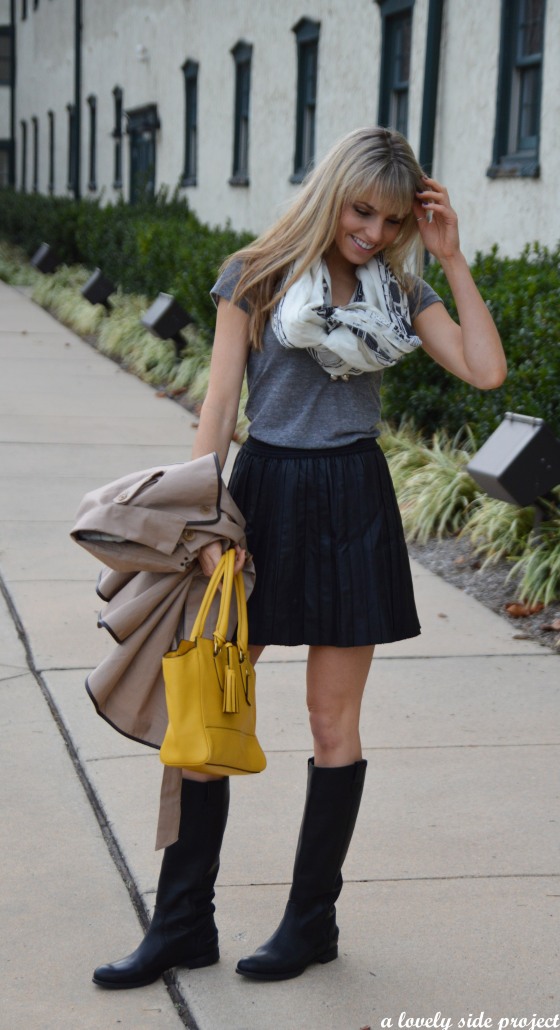Pleated Leather Skirt Yellow Coach bag